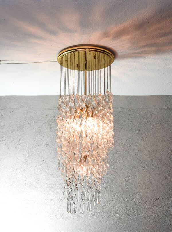 Lustre en verre de Murano et laiton en forme de spirale Italie années 70
