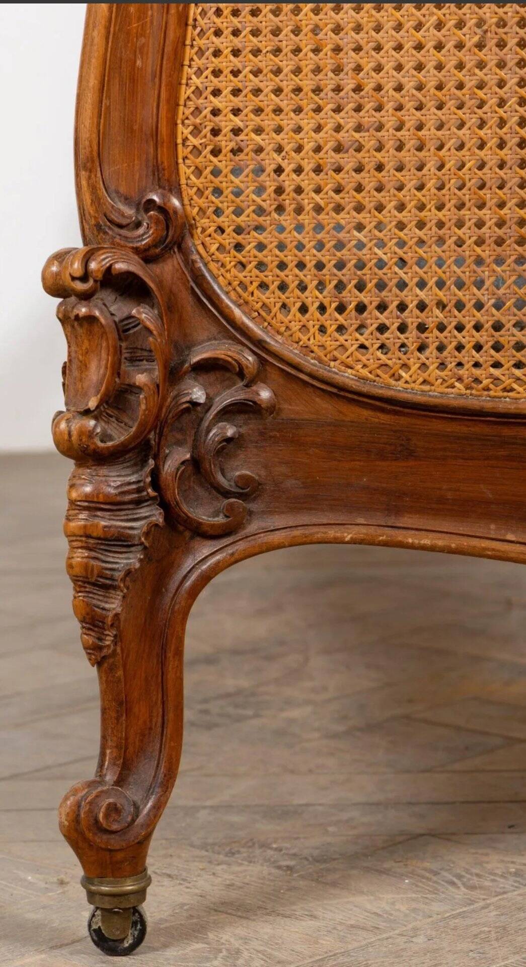 Louis XV style bed in carved and caned beech
