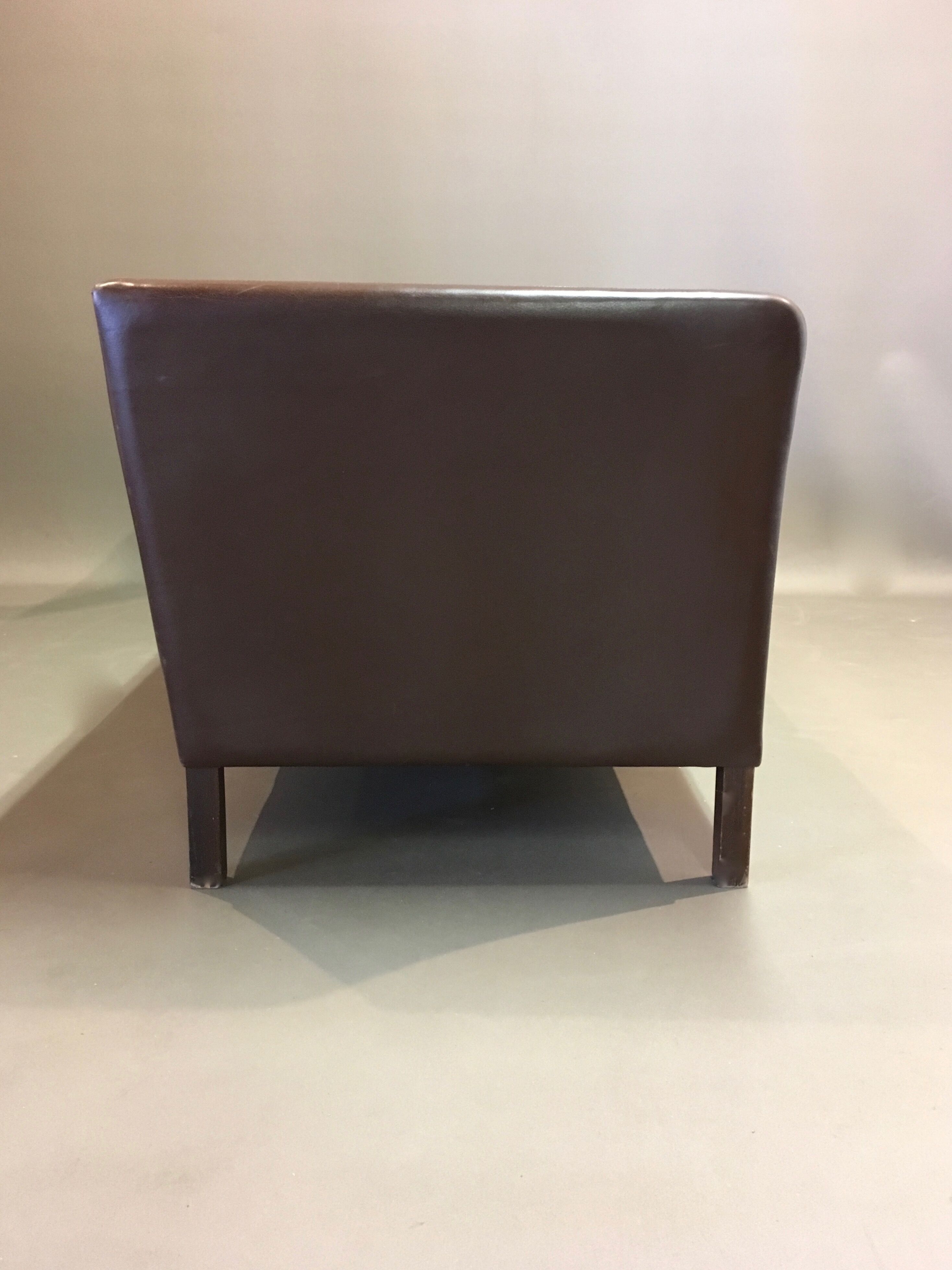 3-seater brown leather sofa Scandinavian design 1960.