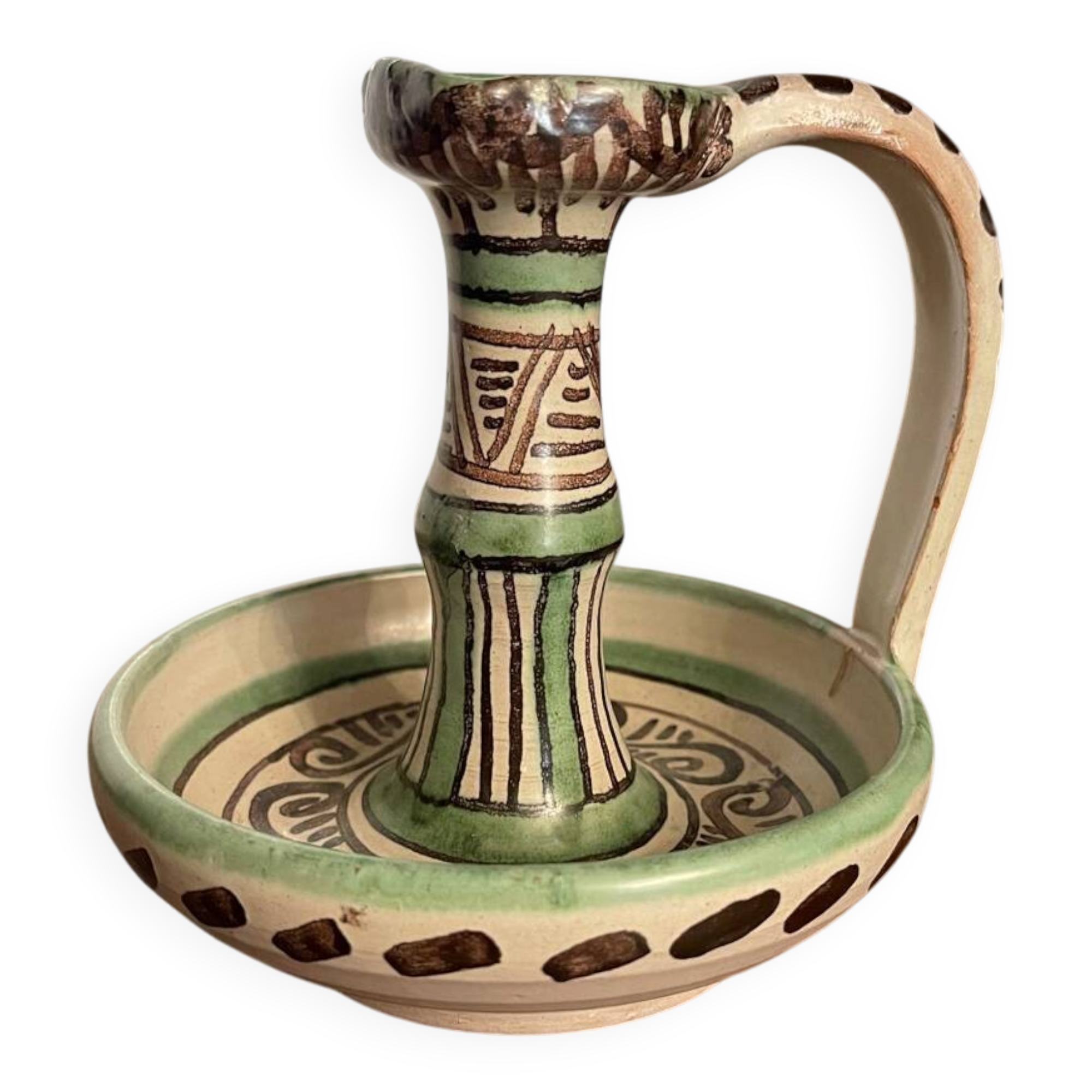 Hand candle holder "Rat de cave" in Safi ceramic, signed Punter