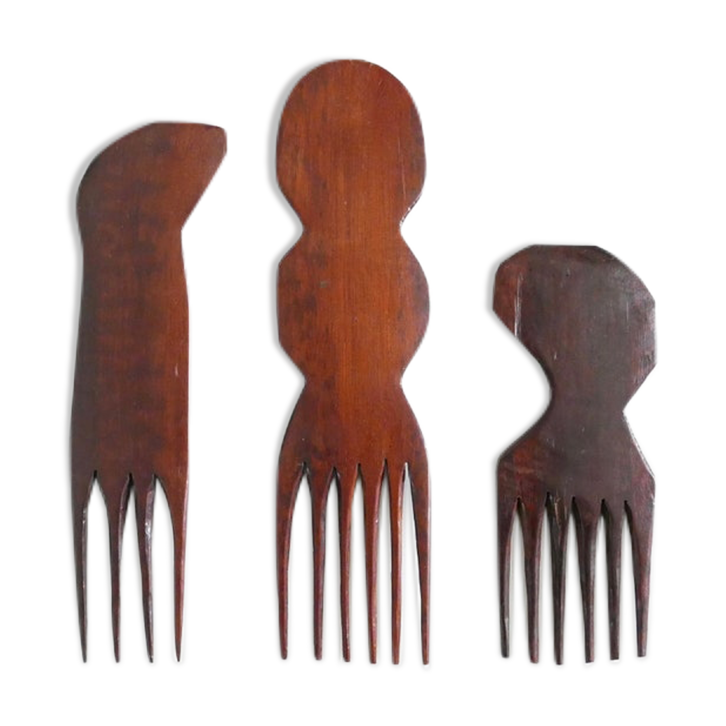Set de 3 peignes Africains en bois, années 70