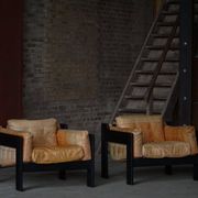 Pair of Easy chairs by Rud Thygesen & Johnny Sørensen in wood and leather, 1970s.