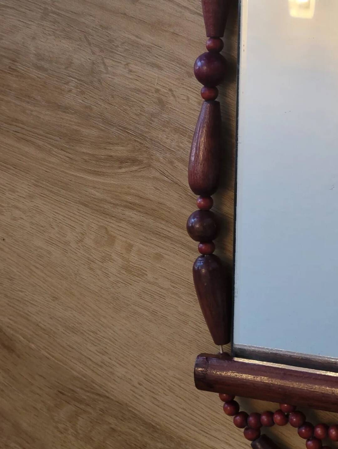 Miroir bohème vintage en perles de bois