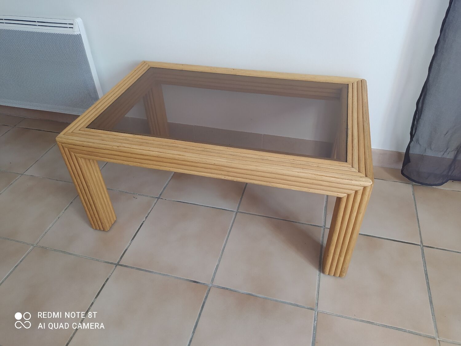 Vintage bamboo rattan glazed coffee table