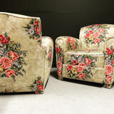 Pair of English vintage flower club armchairs