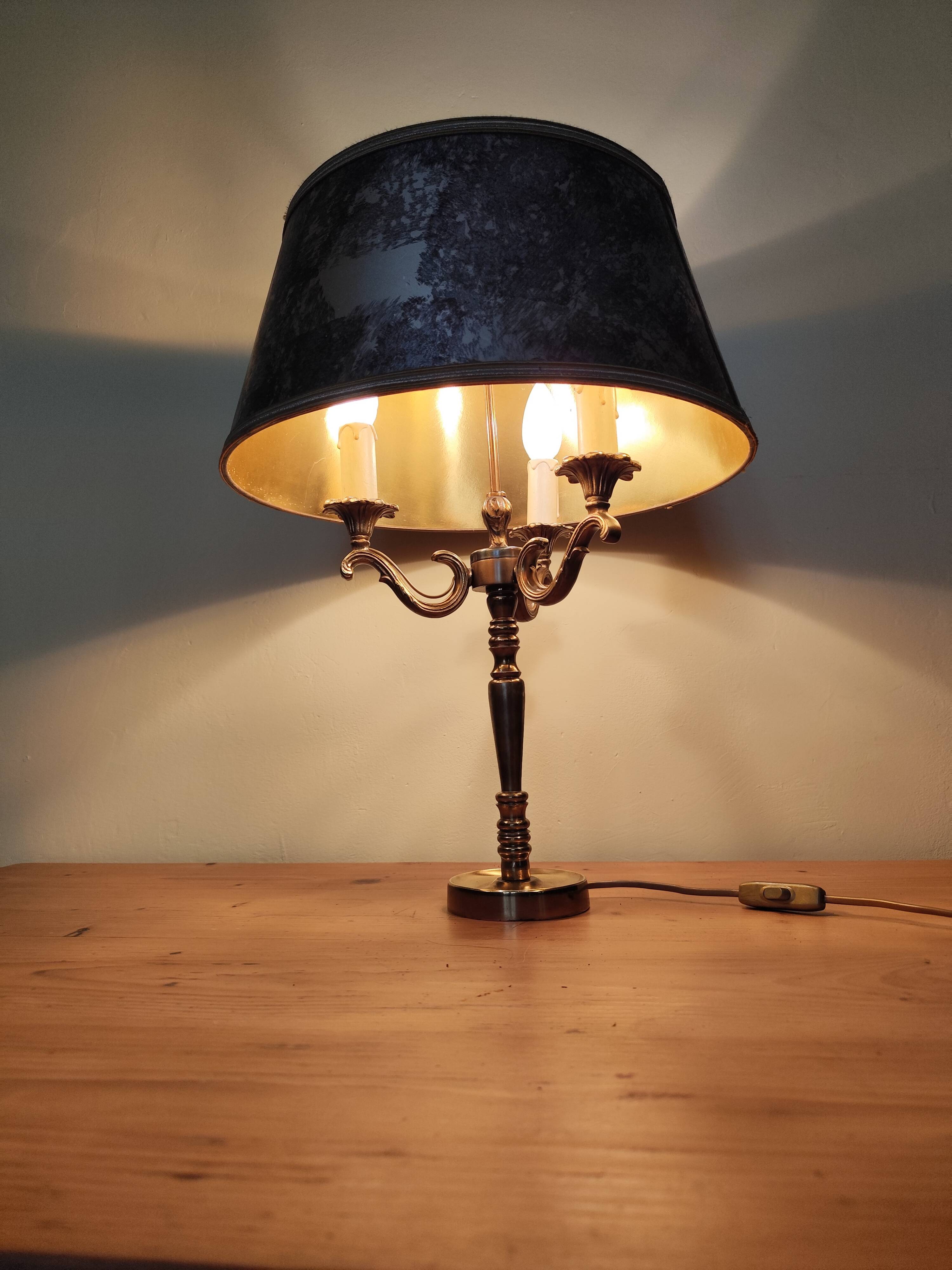 brass three-light bouillotte lamp, desk lamp