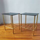 Pair of vintage 70s glass and brass sofa ends