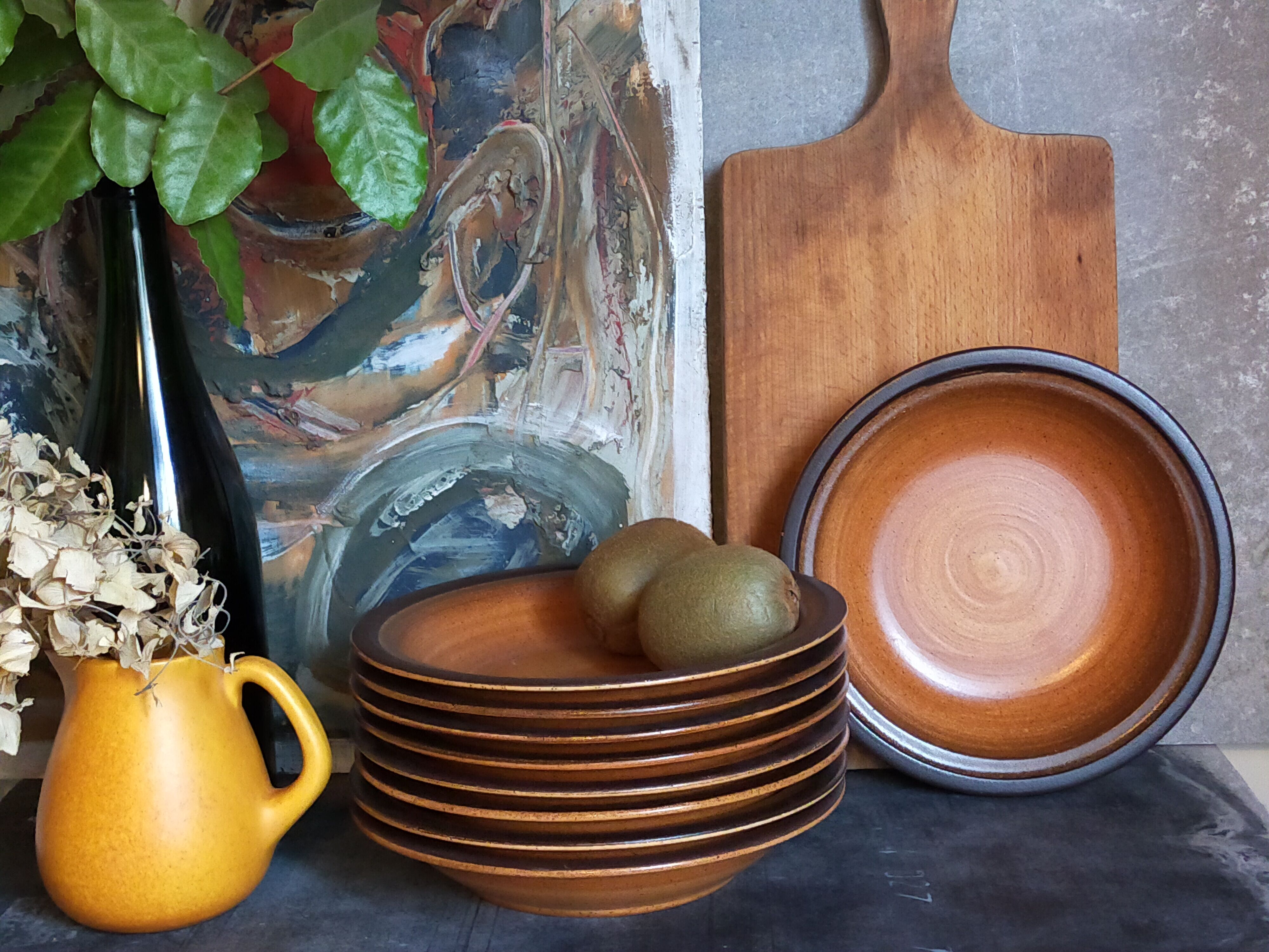Nine hollow earthenware plates of saint-amand décor main service "meylan"vintages