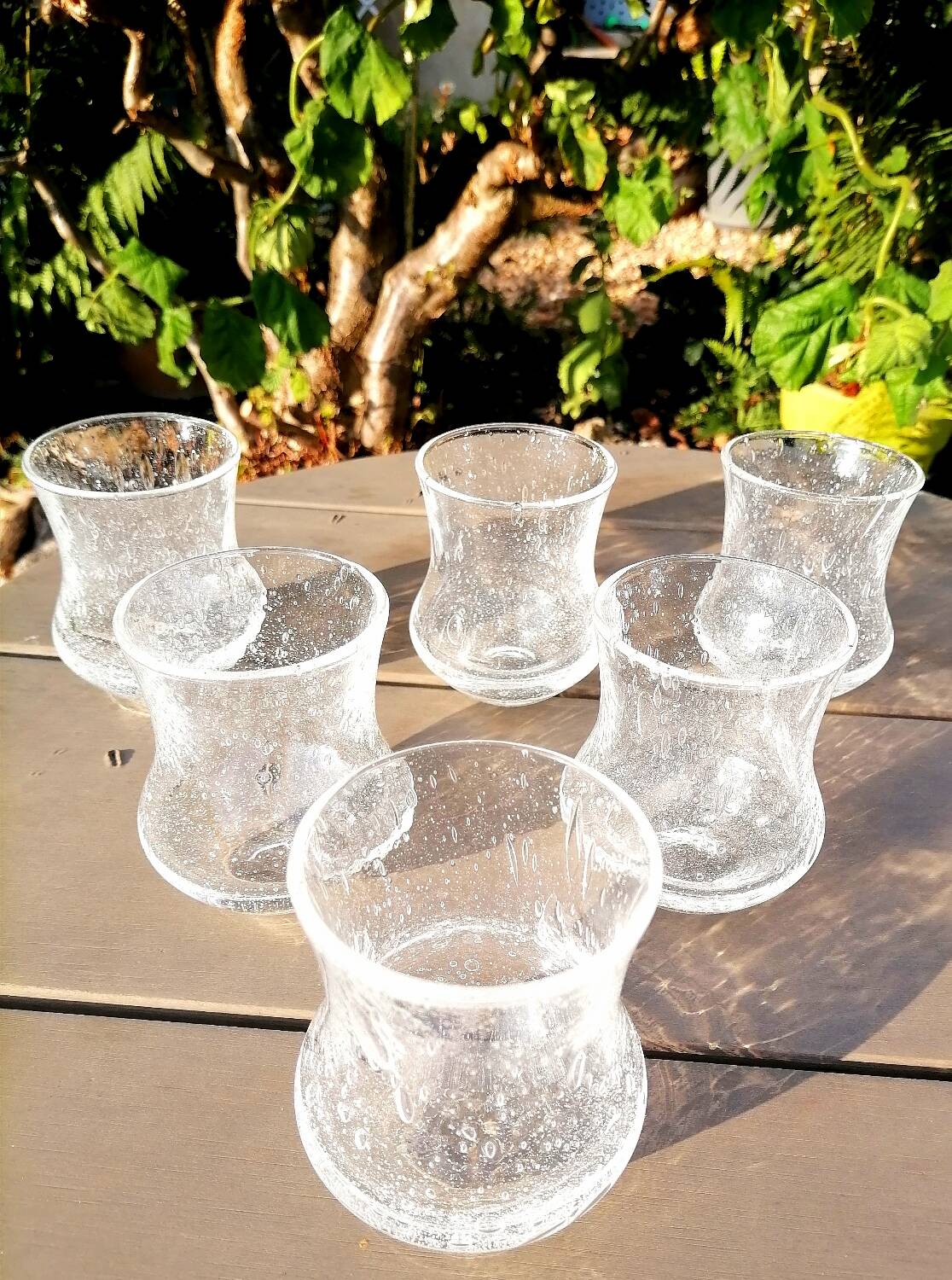 6 bubbled water glasses White Roman Goblet Biot Glassware