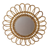 Vintage 70s style rattan sun mirror