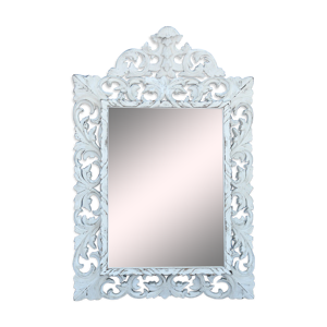 Miroir style henri II en bois sculpté laqué blanc