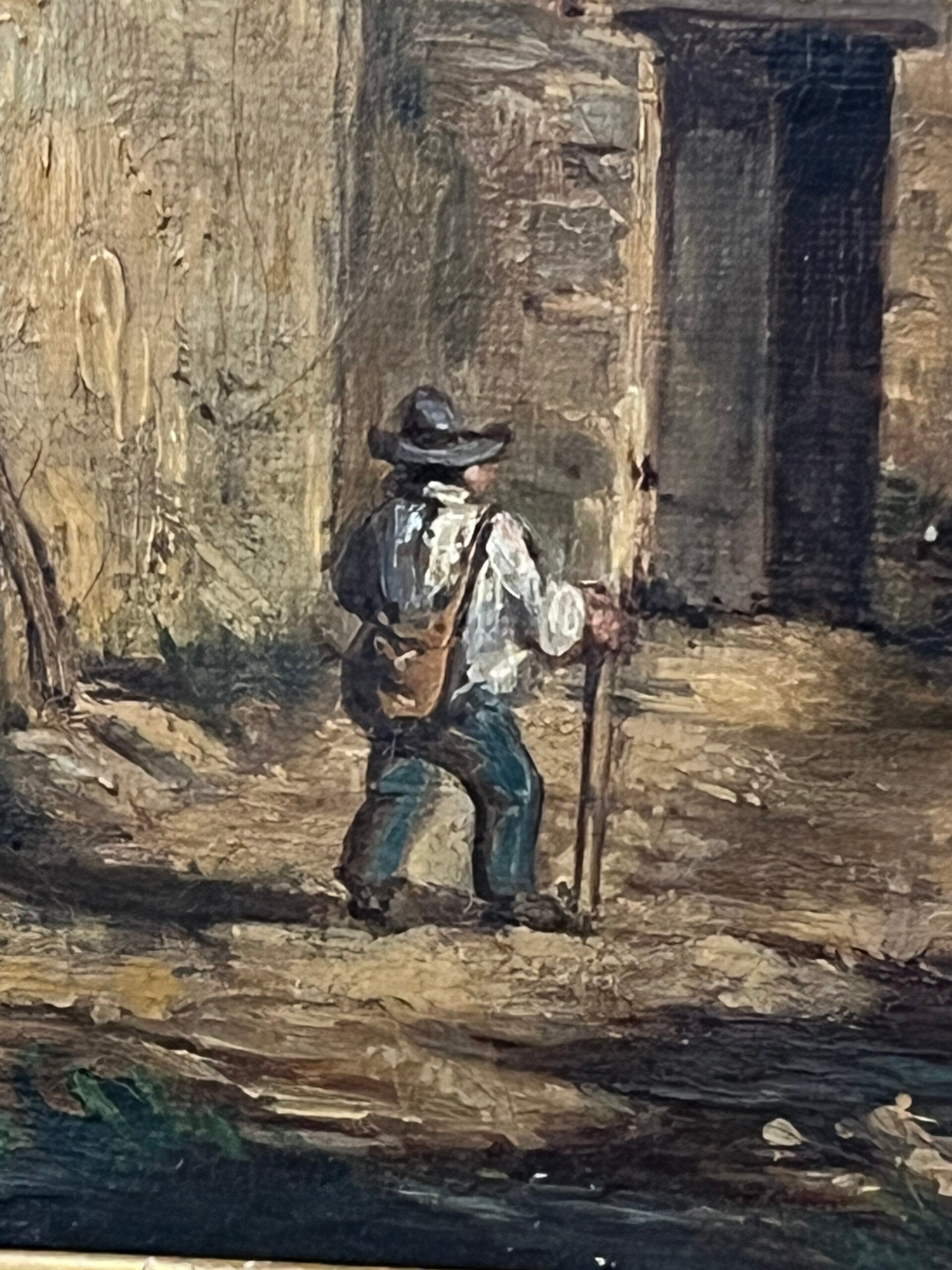 19th century painting, oil on canvas, interior decor of a lively village