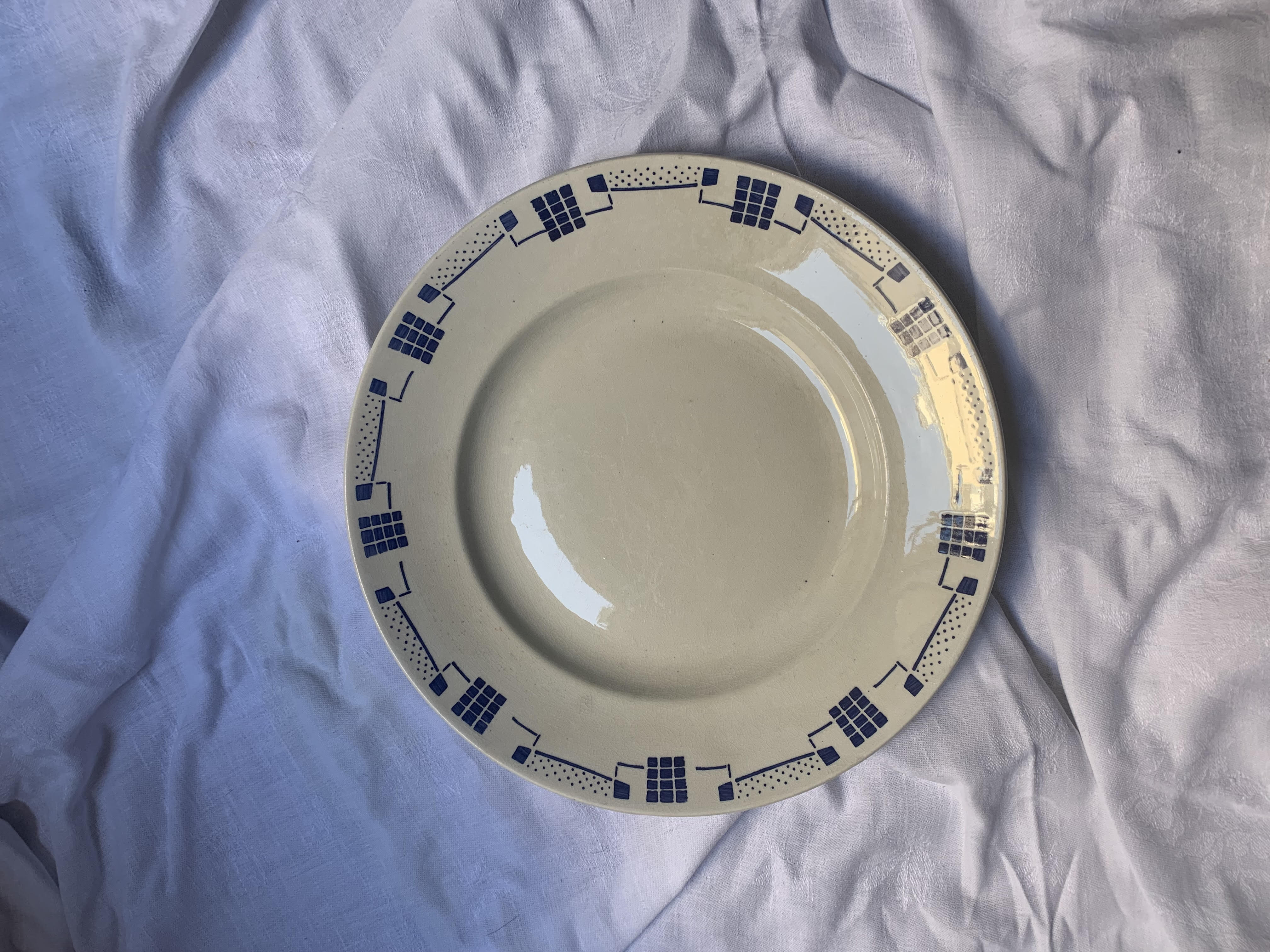 Vintage Luneville blue round dish