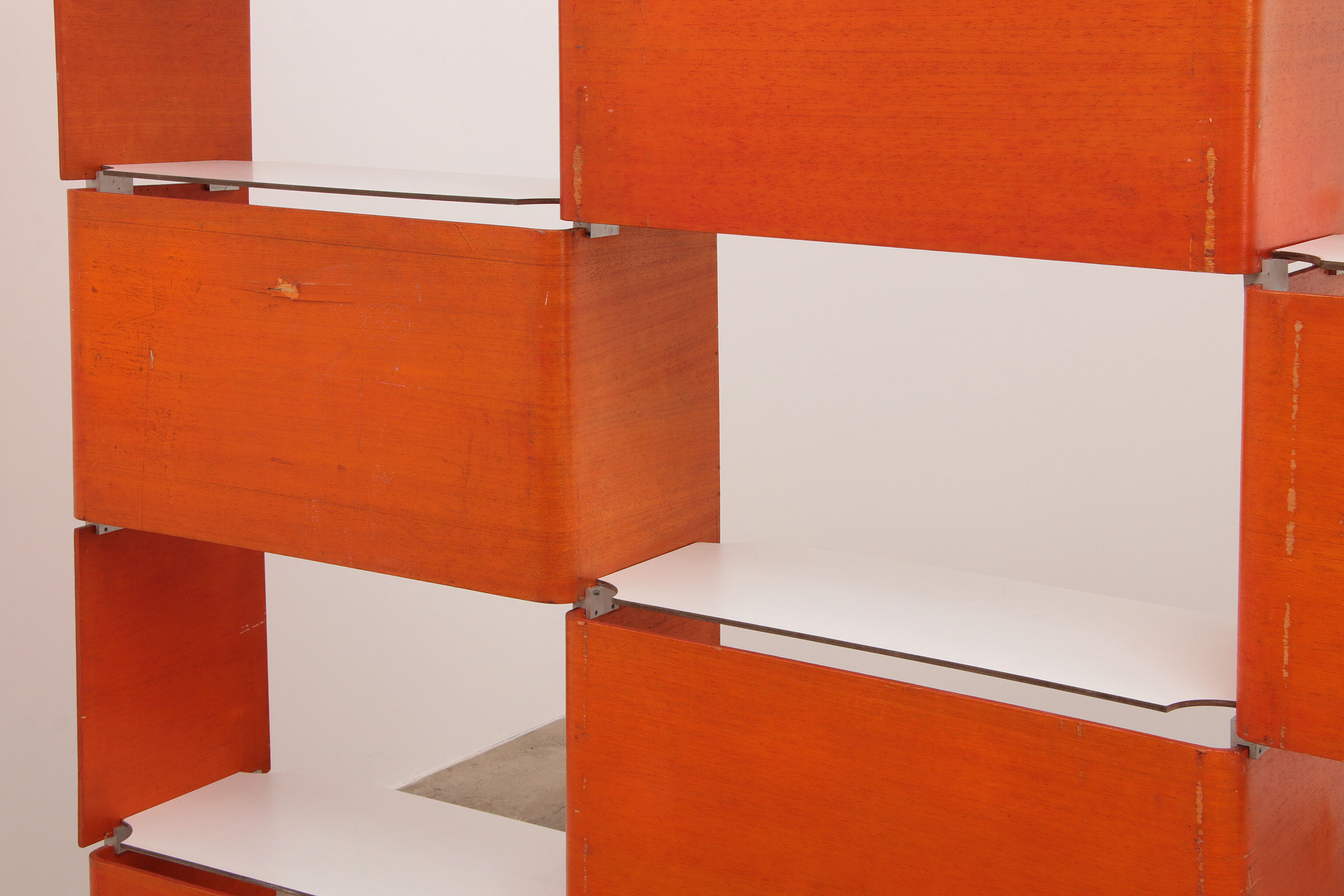 Modular French wall furniture orange made in the 60s.