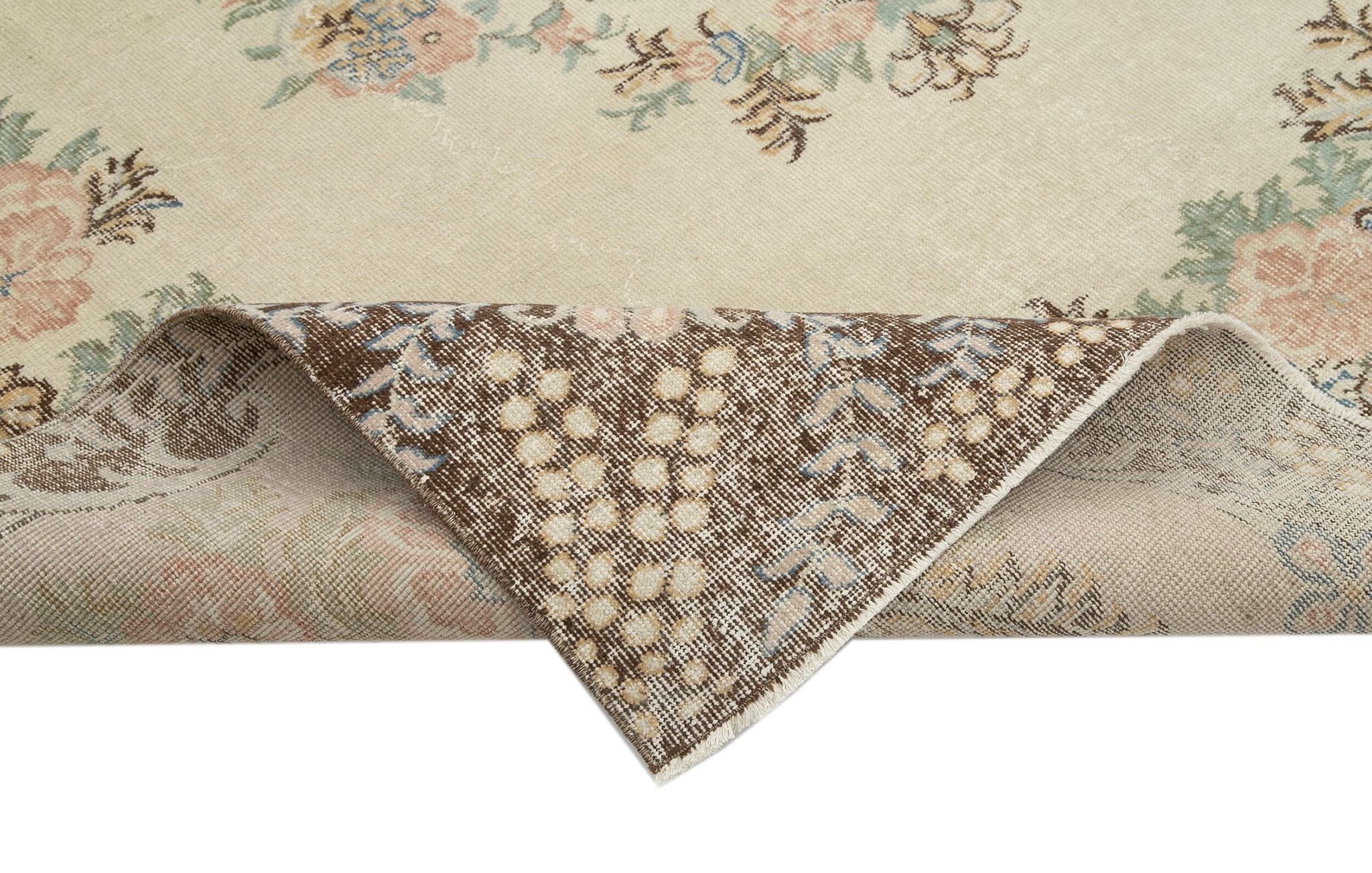 Tapis beige turc antique noué à la main 213 cm x 294 cm - 25059