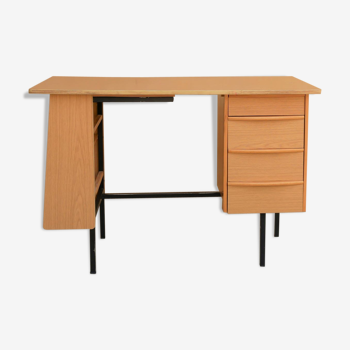 Bureau vintage en bois, métal et formica