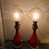 Pair of electrified nineteenth century kerosene lamp