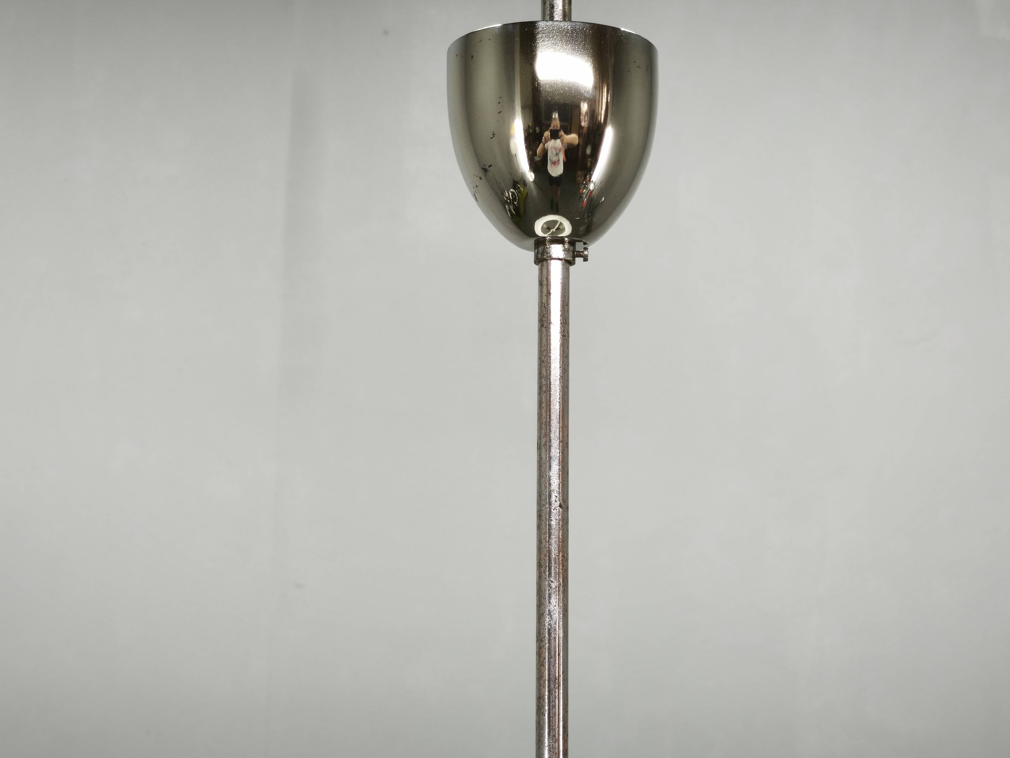 1930s Bauhaus UFO Chrome and Glass Pendant Light, Czechoslovakia