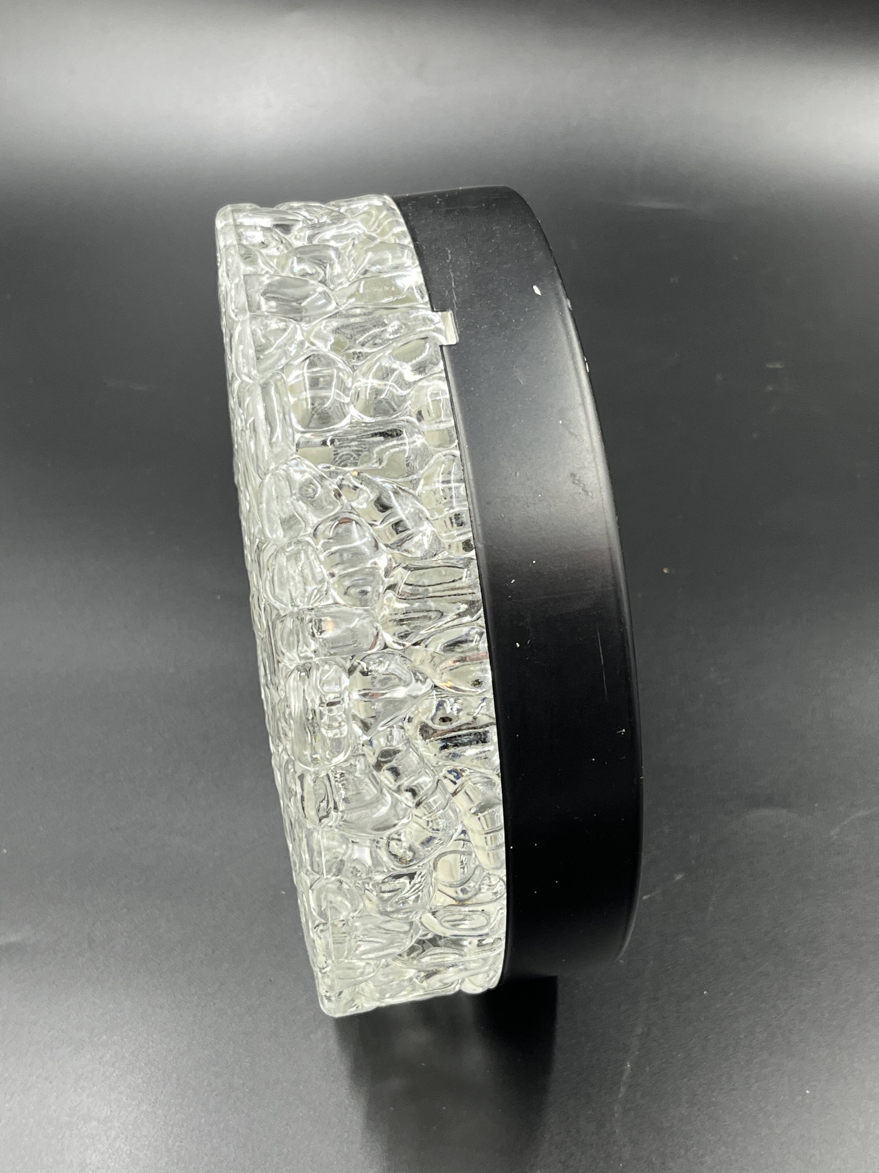 Vintage glacier glass Brutalist round ceiling light.