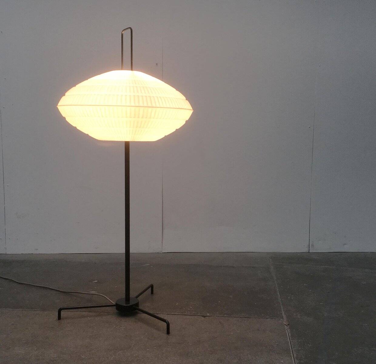 German floor lamp metal and plastic Tripod Ufo 370 by Bega, 1950s