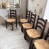 Straw chairs oak 1940s Dudouyt