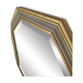 Miroir octogonal vintage vert et doré, 1980