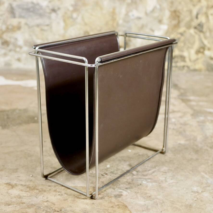 Gérard Rignault faux leather and metal magazine rack