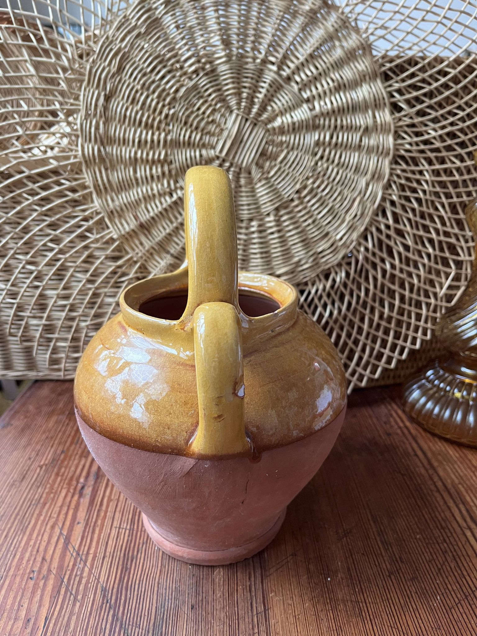 Provençal terracotta pitcher/jug with yellow glaze