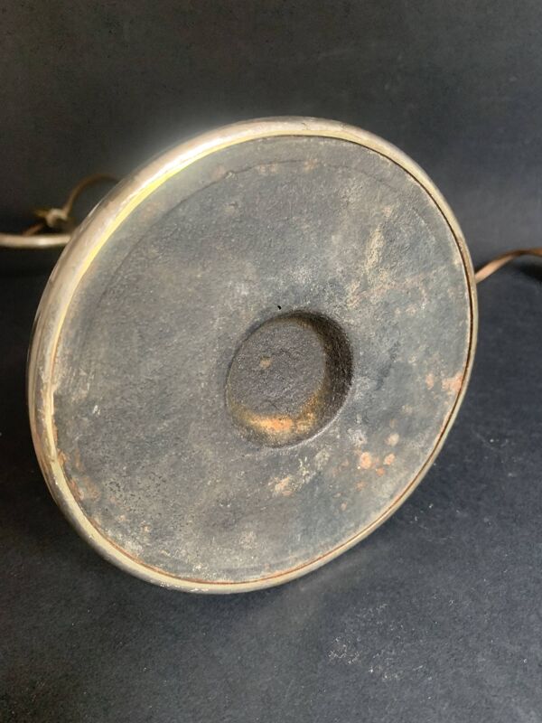 Lampe col de cygne ''monte et baisse'' en laiton et tulipe en verre, 1900