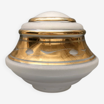 Globe art-déco pour plafonnier - verre granité et doré - années 30