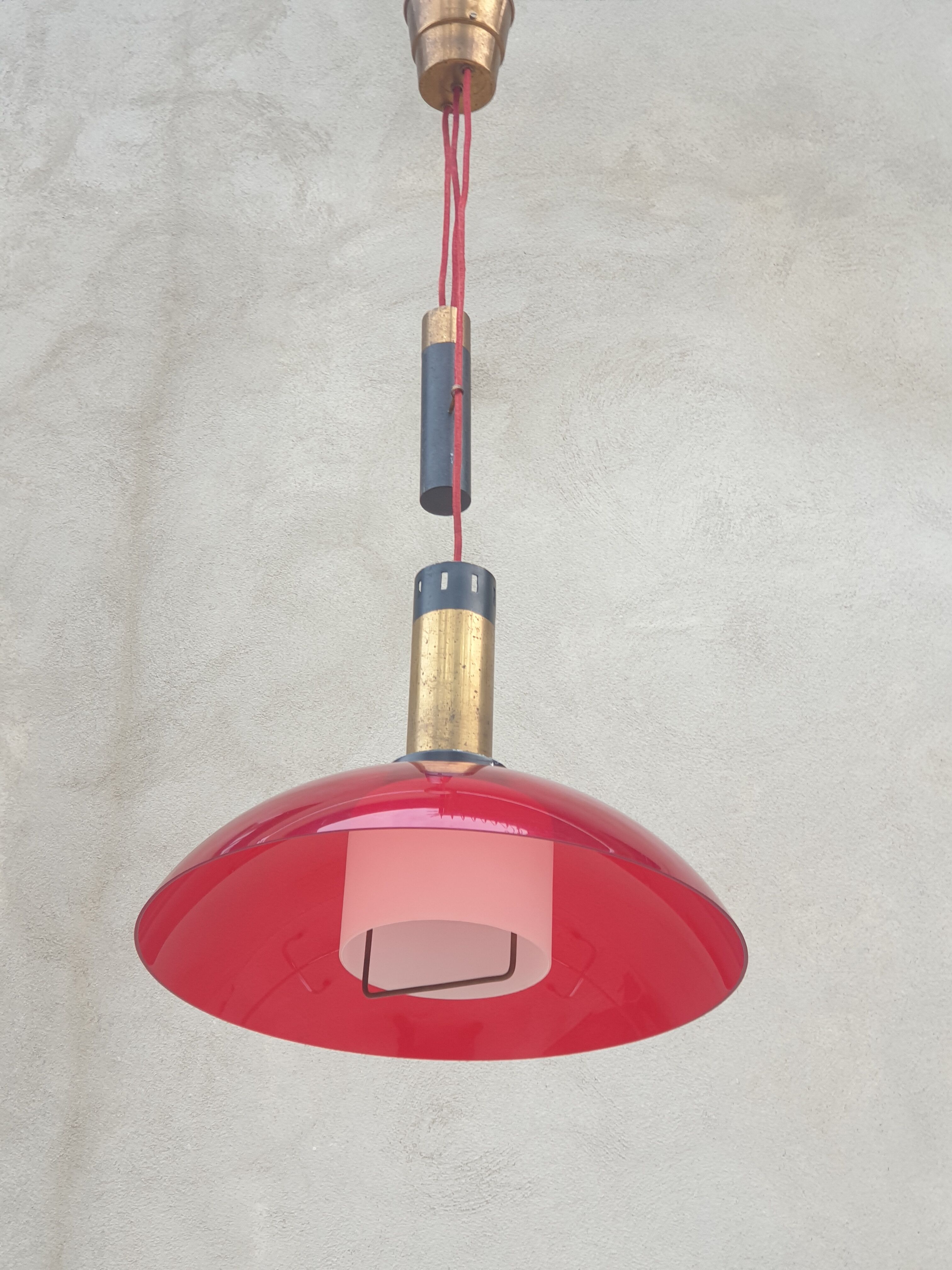 Mid-century chandelier in red acrylic glass from stilux milano