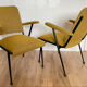 Duo of bridge armchairs, restored,