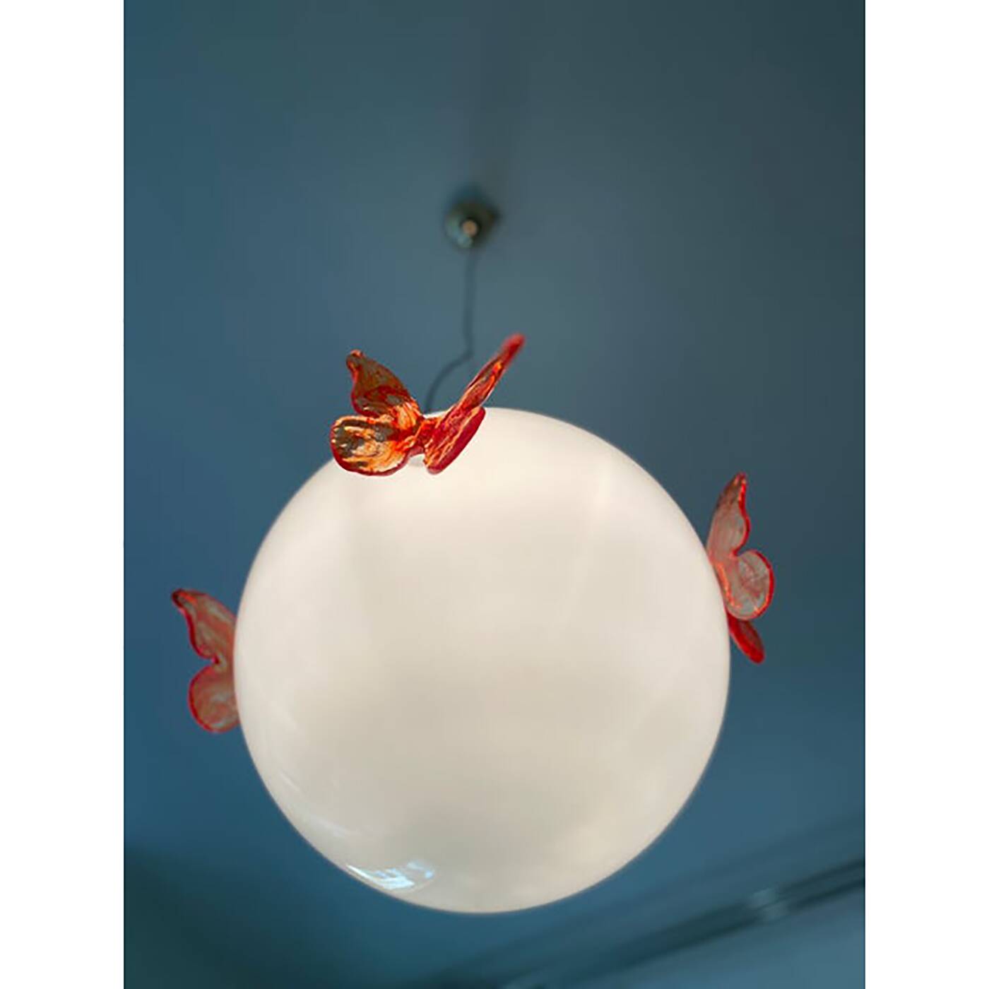 Italian Glass Opalino Pendant With Red Butterfly