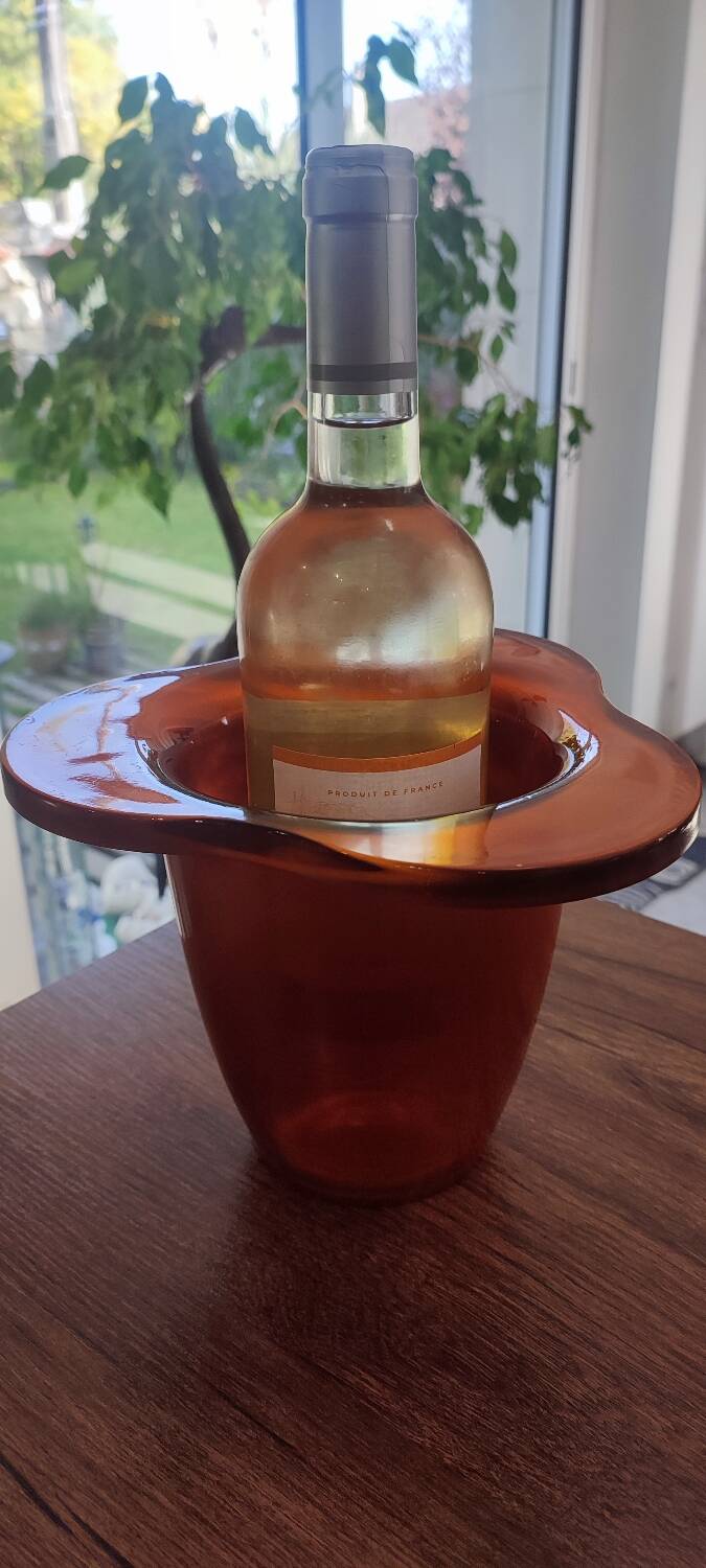 Vintage iridescent orange glass vase, 70s design