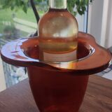 Vintage iridescent orange glass vase, 70s design