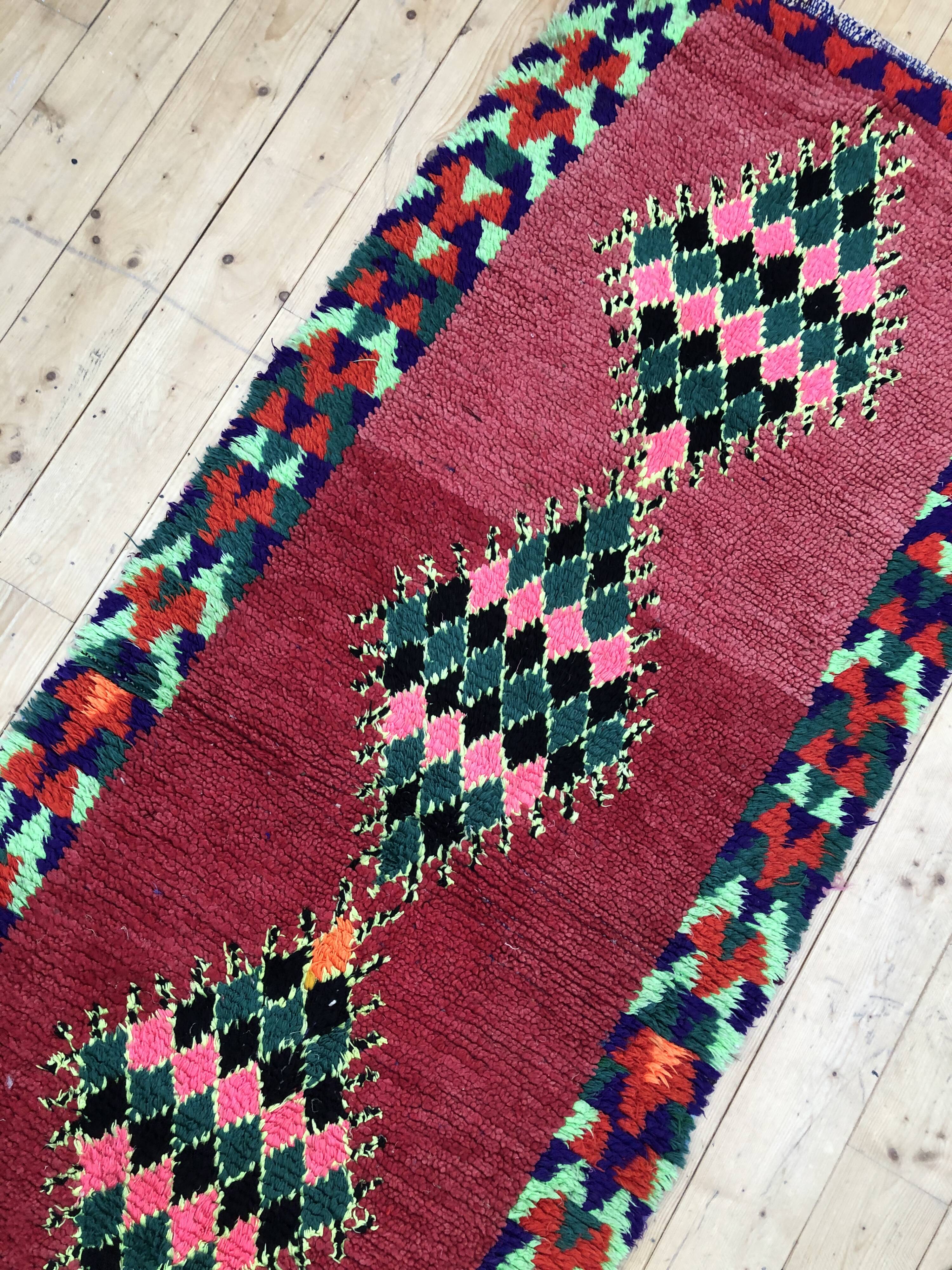 Moroccan Berber carpet old Azilal corridor 2,4x0.9m