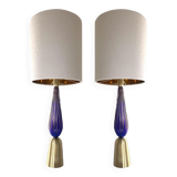 Murano glass table lamps Blu and gold with Bouclé lamp Lampshde by SimoEng
