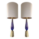 Murano glass table lamps Blu and gold with Bouclé lamp Lampshde by SimoEng