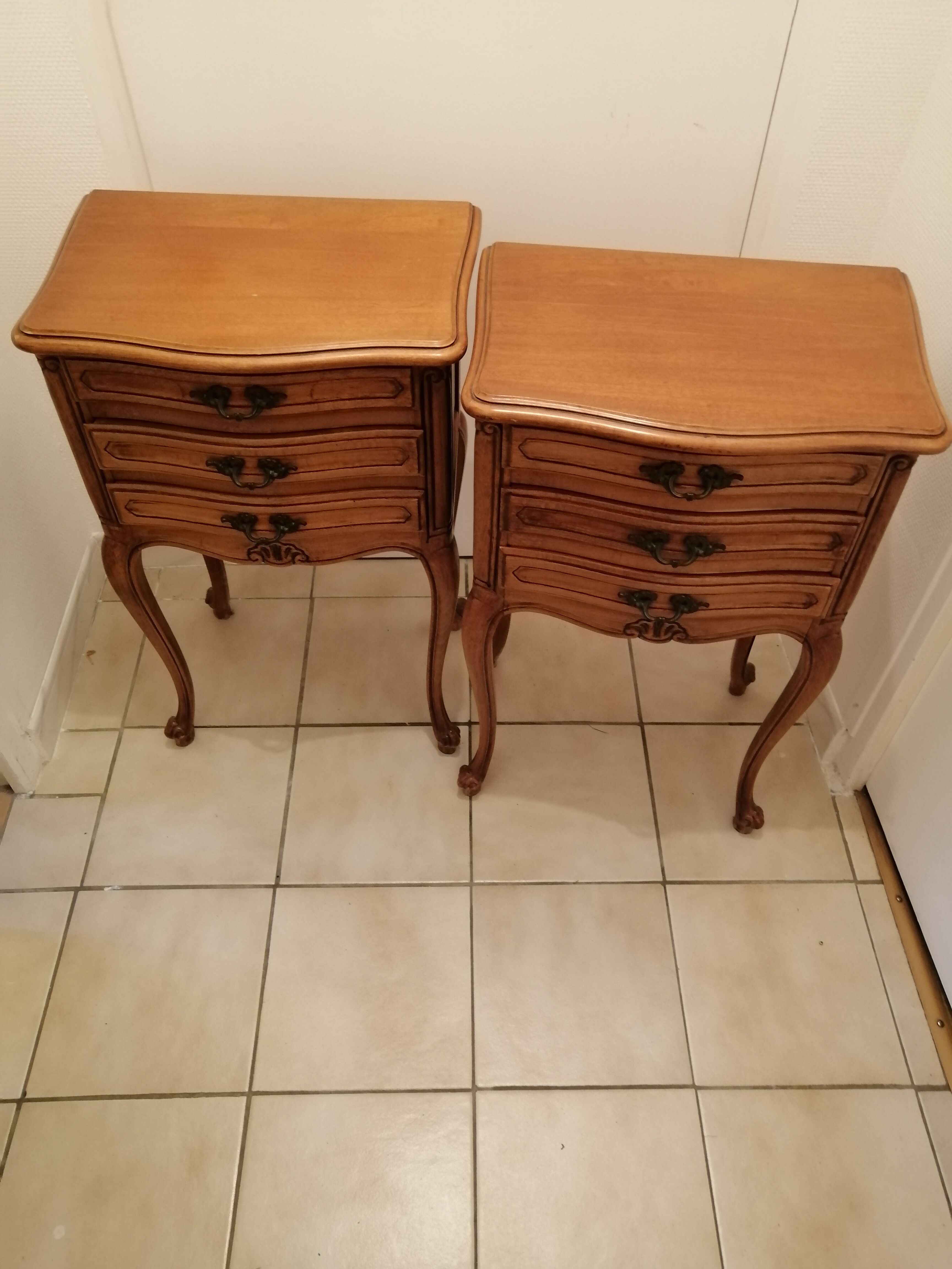 Pair of old wooden bedsides