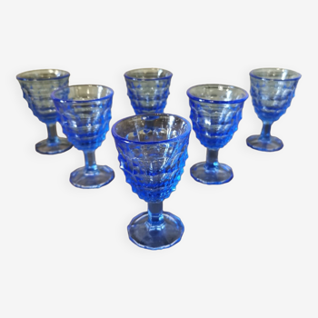 6 verres à pied bleus vintage