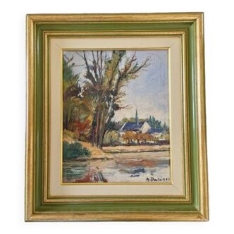 Michel Poulain (né en 1932)  Huile sur toile  "Bords de Loire"