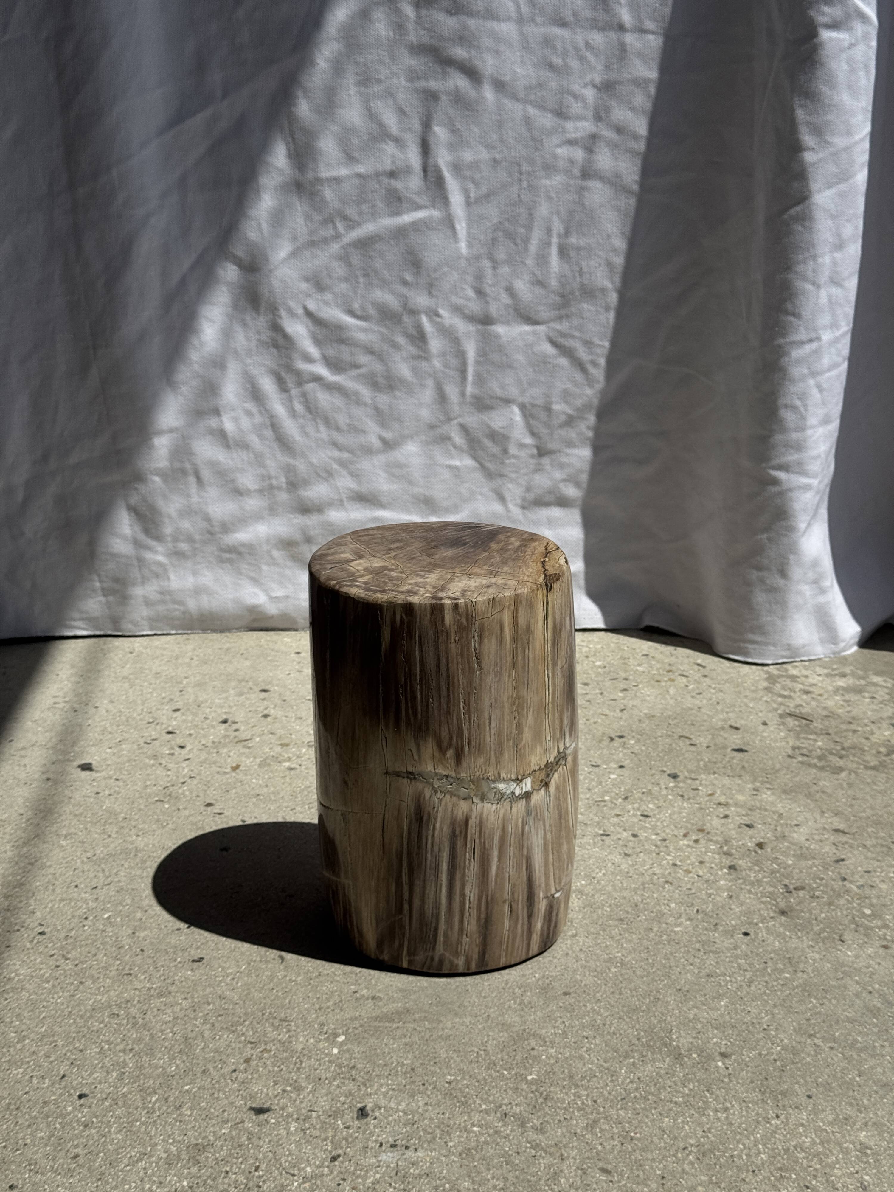 Petite table d'appoint en bois pétrifié beige gris H28 D18 - 3325