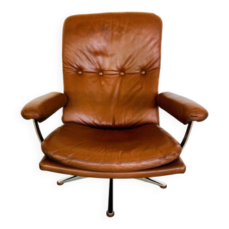 Vintage Danish mid-century cognac leather Werner Langenfeld lounge chair 1960s