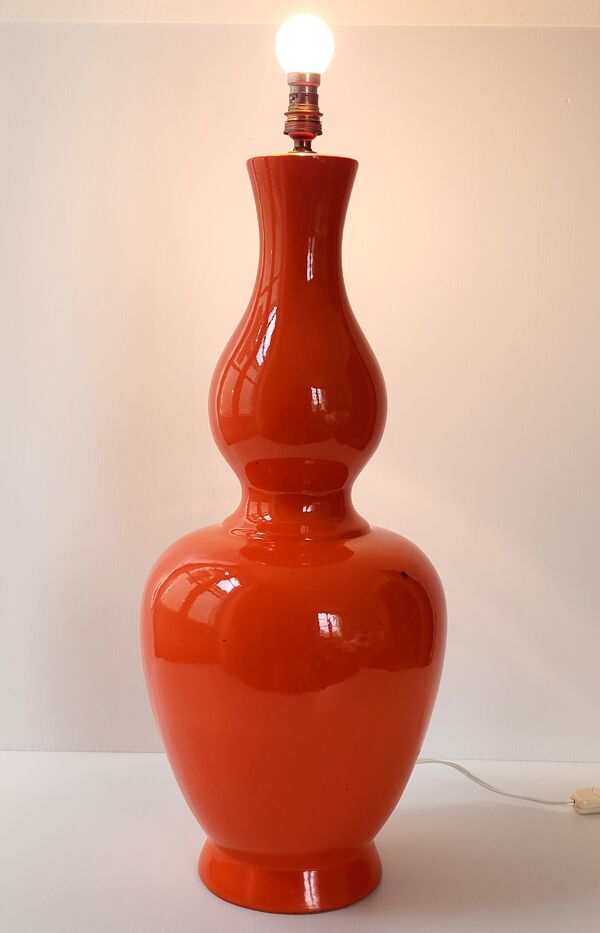 Pied de lampe vintage 1960 céramique orange