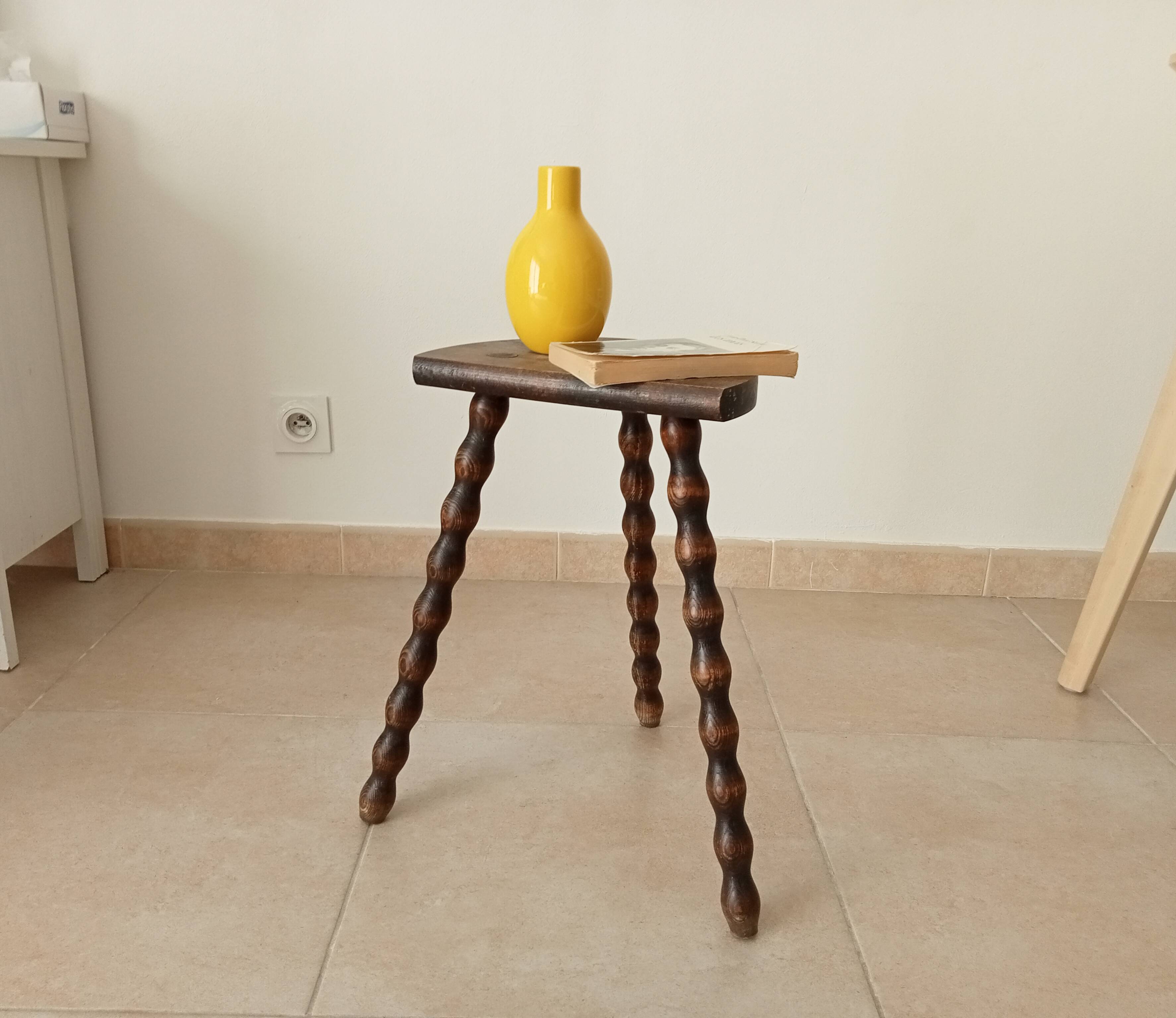 Vintage turned wood tripod stool
