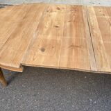 Table à manger art déco ronde extensible rénové en bois brut 1950 225cm