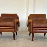 Vintage retro danish mid-century svend skipper club chairs in cognac leathe
