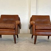 Vintage retro danish mid-century svend skipper club chairs in cognac leathe