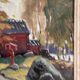 Original Swedish Oil on Canvas – "Path to the Red Cabins" by Karl Gustaf Strandberg (1891–1981) – Signed – Vintage and Framed – 50 × 43 cm (19.7 × 16.9 inches)