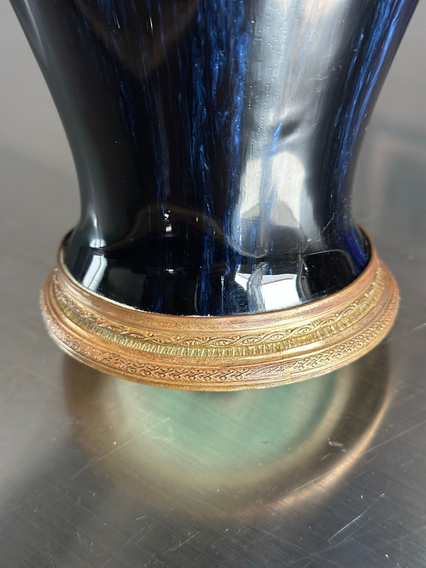 Art Deco vase in yellow and blue flamed earthenware - Shape 485, circa 1930